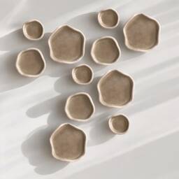 Handmade Ceramic Wall Art Abstract Beige Sculpture Tiles - thumbnail 1
