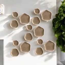 Handmade Ceramic Wall Art Abstract Beige Sculpture Tiles - thumbnail 4