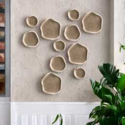 Handmade Ceramic Wall Art Abstract Beige Sculpture Tiles - thumbnail 2