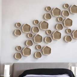 Handmade Ceramic Wall Art Abstract Beige Sculpture Tiles - thumbnail 3