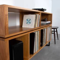 "Large Turntable Stand & Vinyl Record Storage, Dj Stand, Iroko African Teak Wood ""Technic Stand" - thumbnail 2
