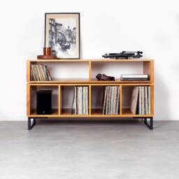 "Large Turntable Stand & Vinyl Record Storage, Dj Stand, Iroko African Teak Wood ""Technic Stand" - thumbnail 3