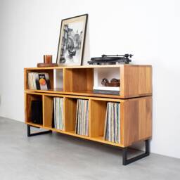 "Large Turntable Stand & Vinyl Record Storage, Dj Stand, Iroko African Teak Wood ""Technic Stand"