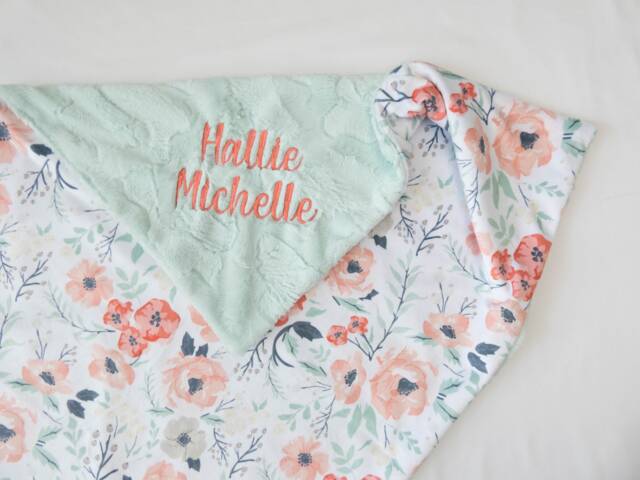 Spring Meadow Personalized Baby Blanket, Minky Blanket With Name, Monogram Floral Girl - image 1