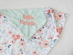 Spring Meadow Personalized Baby Blanket, Minky Blanket With Name, Monogram Floral Girl - thumbnail 1