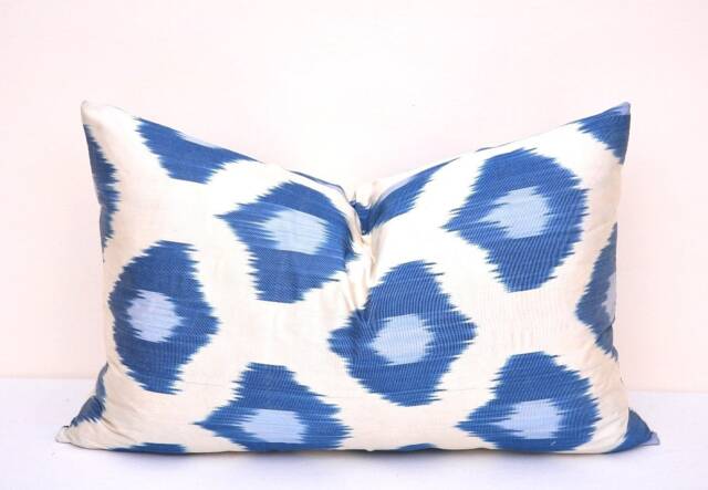 Handmade Blue Ikat Lumbar Pillow Cover, Boho Chic - image 1