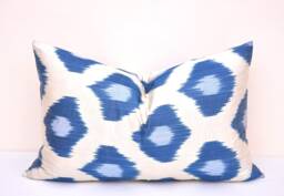 Handmade Blue Ikat Lumbar Pillow Cover, Boho Chic - thumbnail 1