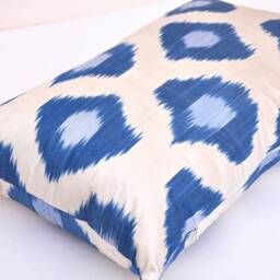 Handmade Blue Ikat Lumbar Pillow Cover, Boho Chic - thumbnail 2