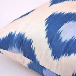 Handmade Blue Ikat Lumbar Pillow Cover, Boho Chic - thumbnail 3