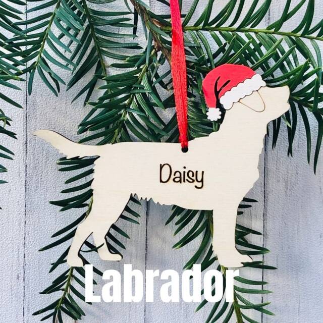 Personalised Labrador Christmas Ornament Hand-Painted Santa Hat, Engraved Dog Bauble - image 1