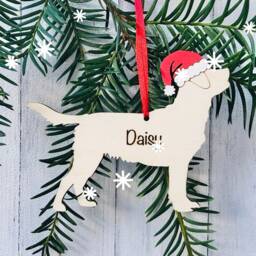 Personalised Labrador Christmas Ornament Hand-Painted Santa Hat, Engraved Dog Bauble - thumbnail 4