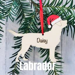 Personalised Labrador Christmas Ornament Hand-Painted Santa Hat, Engraved Dog Bauble - thumbnail 1