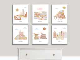 Cityscape Nursery Art Prints Travel Theme Decor, Set Of 6 - thumbnail 1