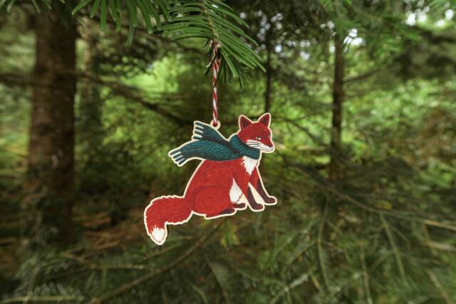 Fox in Scarf Wooden Decoration/Woodland Animal Christmas Tree Ornament Winter Gift Holiday Stocking Filler - image 1