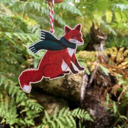 Fox in Scarf Wooden Decoration/Woodland Animal Christmas Tree Ornament Winter Gift Holiday Stocking Filler - thumbnail 2