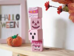Pink Halloween Baby Shower & Birthday Wood Block, Cute Nursery & Girls Room Wooden Sign Decor/Pumpkin, Ghost, Mummy, Frankenstein