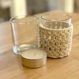 Large Macrame Tea Light Holder Boho Table Decor With Glass Insert - thumbnail 2