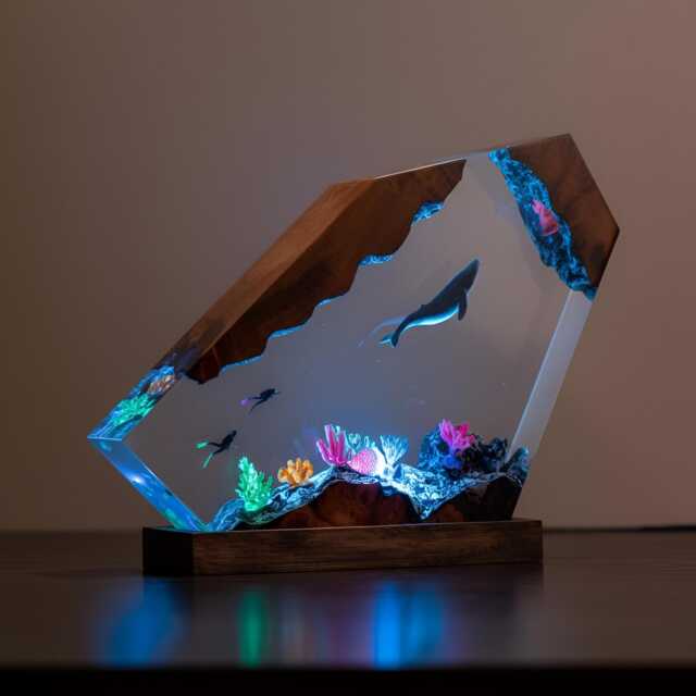 Deep Sea Adventure Resin Lamp Diver & Whale Night Light - image 1
