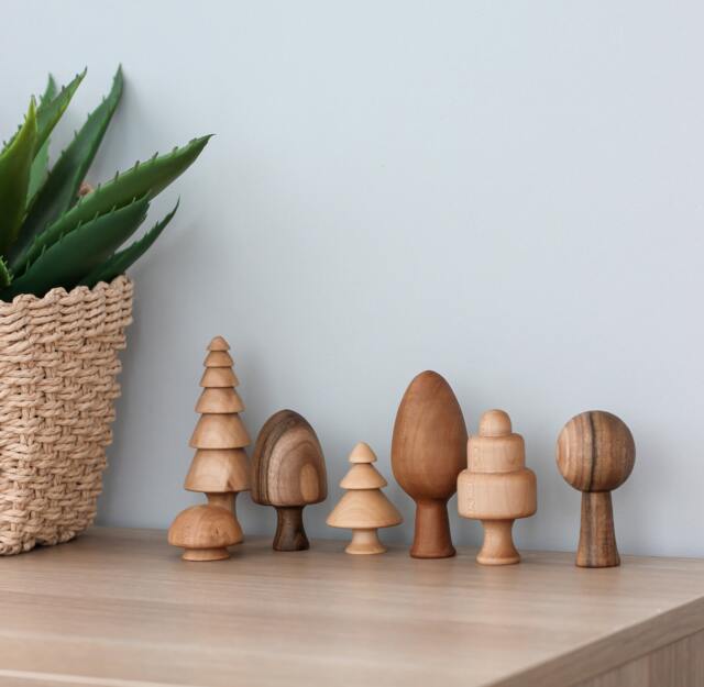 Wooden Christmas Tree Decor Toy Forest Set Of 7 Trees, Montessori Learning Unique Baby Toys, Gift For Toddler, Pretend Play From Ukraine - image 1