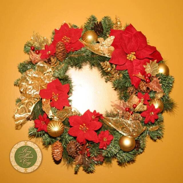 Red Burgundy Gold Winter Wreath Holiday Ribbon Bow Ornaments Pine Decor Christmas Gift Wreaths Under 100