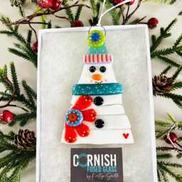 Colourful Fused Glass Floral Snowman Christmas Decoration - Tree Decoration, Fused Cornwall, Cornish - thumbnail 2