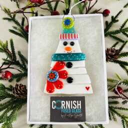 Colourful Fused Glass Floral Snowman Christmas Decoration - Tree Decoration, Fused Cornwall, Cornish - thumbnail 3