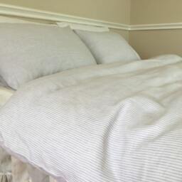 Stone Grey & White Ticking Striped Linen Duvet Cover, Grey Bedding, Available in All Size Or Custom - thumbnail 2