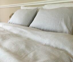 Stone Grey & White Ticking Striped Linen Duvet Cover, Grey Bedding, Available in All Size Or Custom
