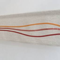 Rusty Orange Modern Kitchen Valance Curtain, Geometric Brick Red Terracotta Window Valence, Unusual Custom Made Minimal Linen Topper - thumbnail 2