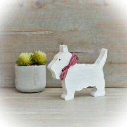 Scottie Dog Wooden Ornament - Handmade Scottish Terrier With Tartan Ribbon - thumbnail 3