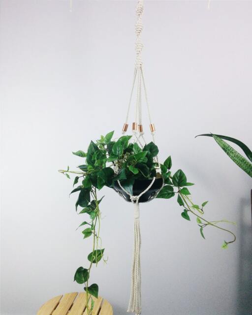 Macrame Plant Hanger Copper Accents, Indoor Outdoor Hanging Planterno Tariffs/Fees To Usa - image 1