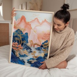 Asian Poster, Art, Decor, Navy Blue Wall Home Chinese Artwork, Print, Gift - thumbnail 2