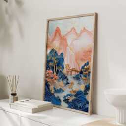 Asian Poster, Art, Decor, Navy Blue Wall Home Chinese Artwork, Print, Gift - thumbnail 3