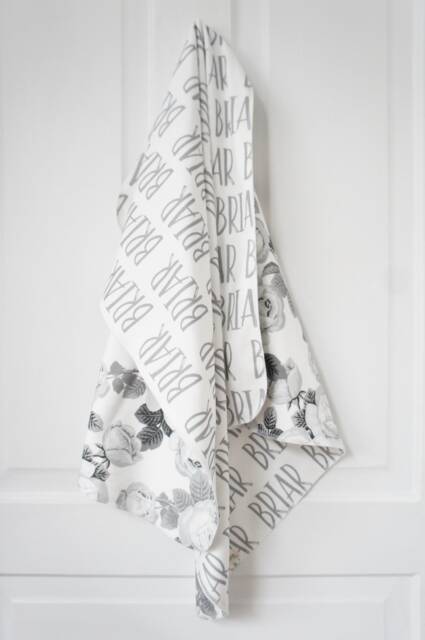 Personalized Organic Cotton Baby Blanket - Gray Floral, Reversible Name - image 1