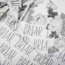 Personalized Organic Cotton Baby Blanket - Gray Floral, Reversible Name - thumbnail 2