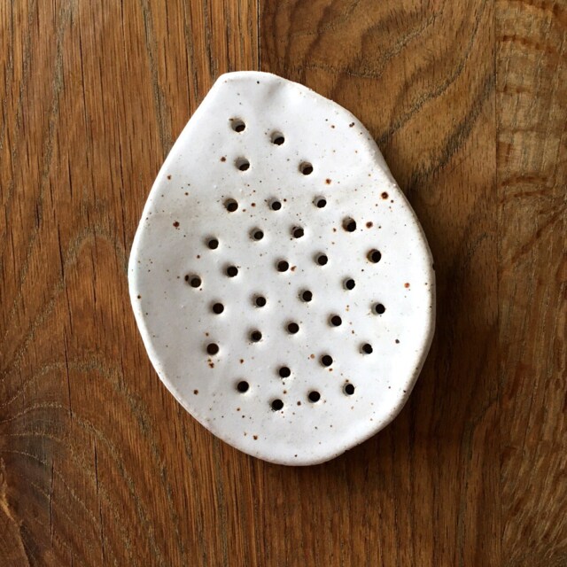 Handmade White Clay Soap Dish Farmhouse Stoneware Bowl With Drain - image 1