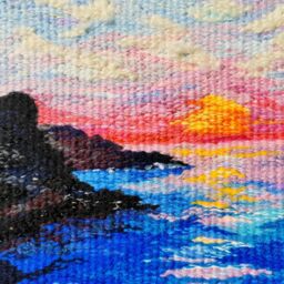 Handwoven Sunset Tapestry - Coastal Wall Hanging With Ocean View Boho Beach Home D??cor Fiber Art On Wooden Dowel - thumbnail 2