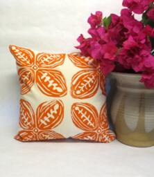 Orange Tribal Print Pillow Hand Block Cream Cotton Canvas - thumbnail 1