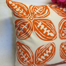 Orange Tribal Print Pillow Hand Block Cream Cotton Canvas - thumbnail 2