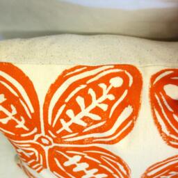 Orange Tribal Print Pillow Hand Block Cream Cotton Canvas - thumbnail 3