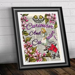 Original Art Print On Antique Dictionary Book Page Alice in Wonderland Curiouser & Curiouser. Home Decor Mixed Media Wall Hangings - thumbnail 2