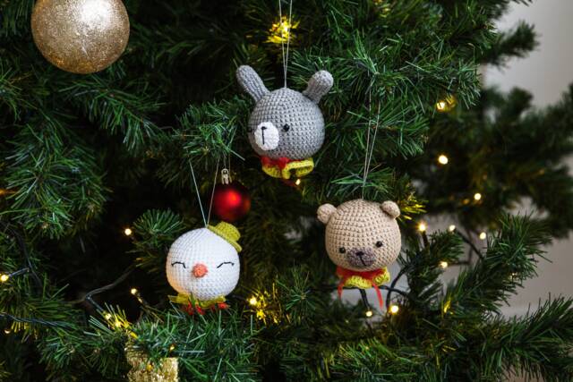 Set Of 3 Christmas Tree Toys. Ornaments Bear, Bunny, Snowman - image 1