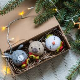Set Of 3 Christmas Tree Toys. Ornaments Bear, Bunny, Snowman - thumbnail 2