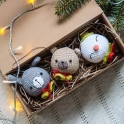 Set Of 3 Christmas Tree Toys. Ornaments Bear, Bunny, Snowman - thumbnail 3