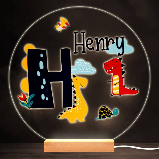Dinosaur Alphabet Letter H Colourful Round Personalised Gift Lamp Night Light - Bedroom - image 1