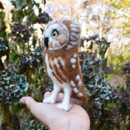 Mr. Northern Saw Whet Owl, Needle Felted Bird Fiber Art Sculpture - thumbnail 3