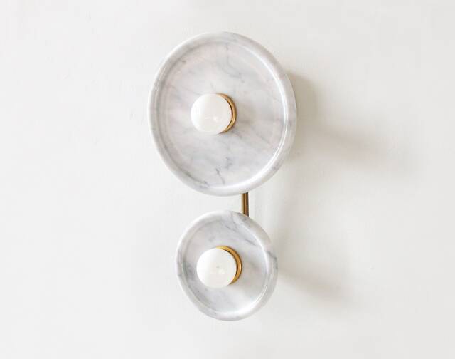 White Marble & Brass Modern Double Wall Sconce Vanity Lighting - image 1