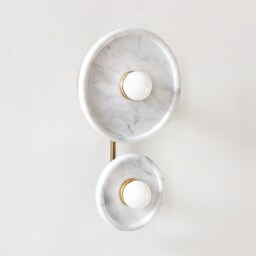 White Marble & Brass Modern Double Wall Sconce Vanity Lighting - thumbnail 4