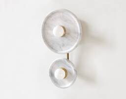 White Marble & Brass Modern Double Wall Sconce Vanity Lighting - thumbnail 1