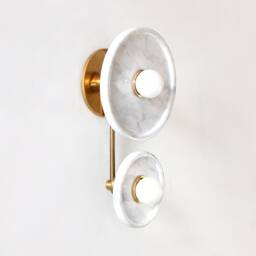 White Marble & Brass Modern Double Wall Sconce Vanity Lighting - thumbnail 3